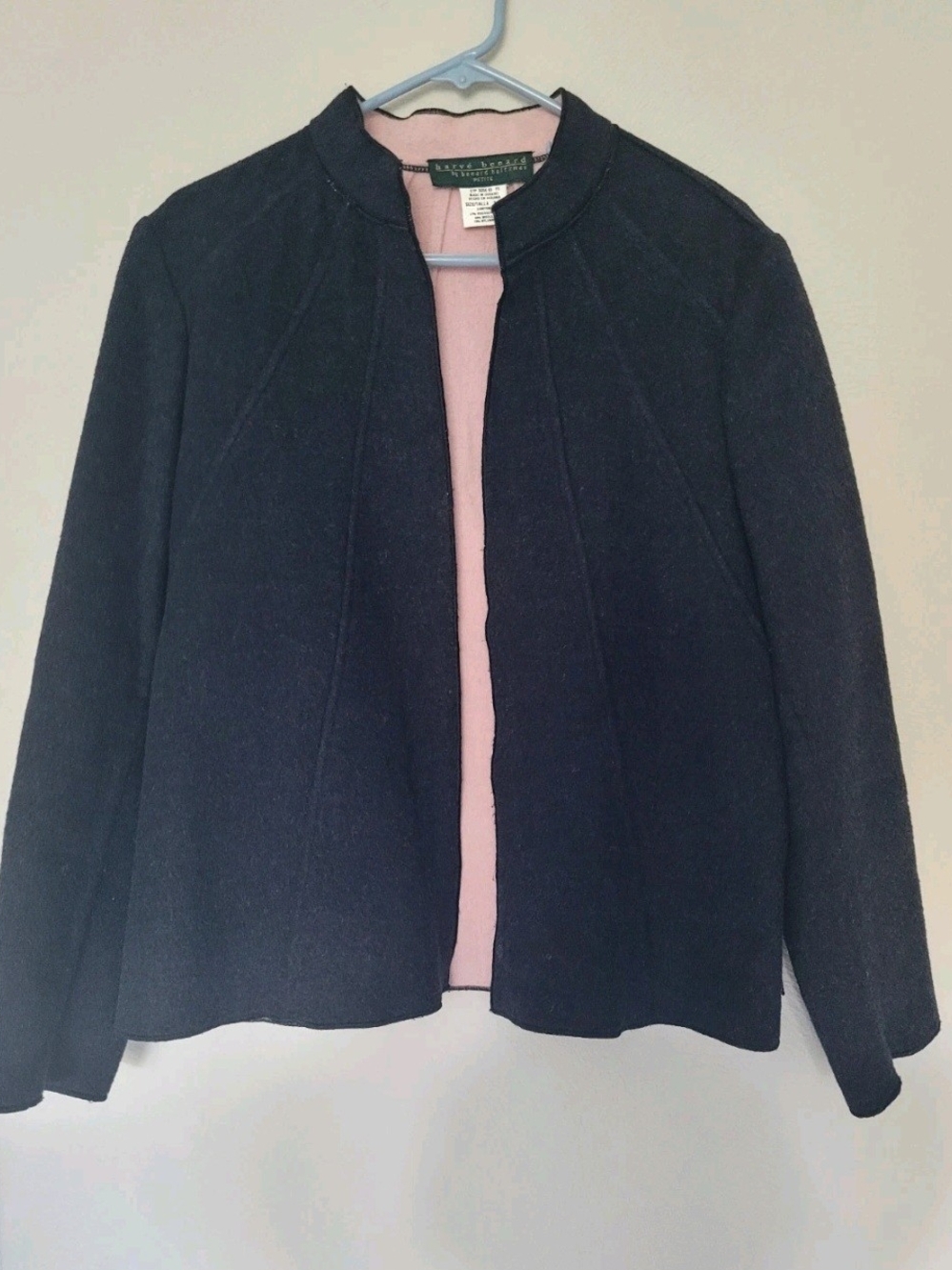 Vintage Y2K Harvé Benard Women’s Black Wool Lined Jacket w/ Pink Lining 14P